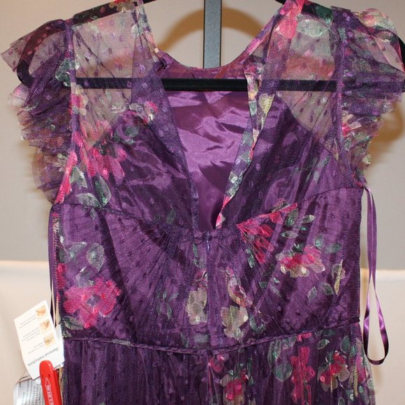 NEW MAC DUGGAL FLORAL RUFFLE FIT & FALE TULLE MIDI DRESS - Picture 3 of 9